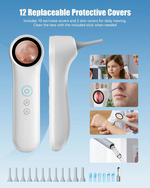 1080P Ear Camera With Light For Easy Home Checks Otoscope For Adults And Kids 1.21 Inch IPS Screen With Four Adjustable LEDs Real Time Preview Without Phone Ear Wax Removal Tool For Clear Visibility with 12 covers