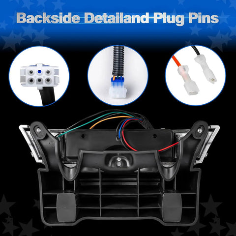 Backside of Led Headlights With Heavy Duty Bumper Kit For Club Car Precedent 2004 Up showing plug pins and wiring connections.