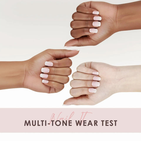 Three hands showing Semi Cured Gel Nail Strips Real Gel Shield For Brittle Nails Waterproof Long Lasting Easy Peel Off Removal Pink Ombre