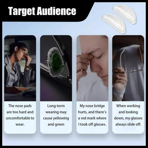 Ultra Comfy 30 Pair Anti Slip Silicone Nose Pads For Glasses And Sunglasses showing wear-related discomfort in users.