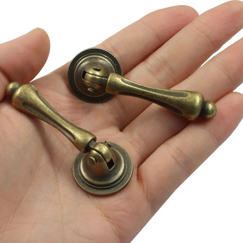 Antique Brass Door Handle Set 2.44 By 0.94 Inches Ten Pack With Tear-Drop Knobs Solid Zinc Construction Vintage Bronze Finish in hand