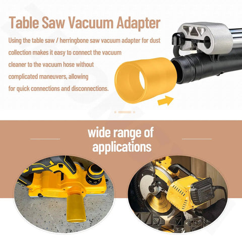 Miter Saw Vacuum Adapter Fits 2-1/2 Inch Outlet To 1-7/8 Inch Shop Vac Hose, 3/5 Inch Miter Saw Outlet To Dust Collection Hose, Works With Dewalt DWE7491RS And Similar Models displayed on table saws with detailed view
