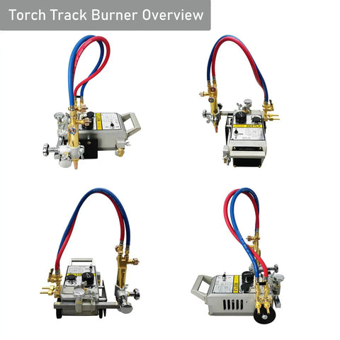 Shop Ready Heavy Duty Dual Track Gas Flame Cutter With Two Six Foot Guide Rails And Solid Grip, overview view from multiple angles.