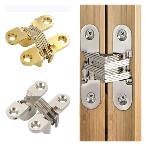 Slick Concealed Cabinet Hinges 12X43MM Silent Close Hidden Door Hardware For Seamless Furniture Fixes displayed in gold and silver finishes.
