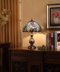 Wisteria Flowers Butterflies Tiffany Style Stained Glass Table Lamp With A 12 Inch Wide Lampshade And 19 Inch Tall Handmade Craftsmanship