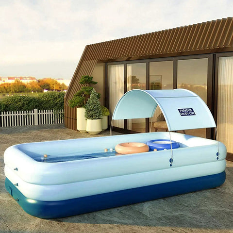 Inflatable Canopy Pool With Shade For Backyard Family Fun Above Ground Portable Pool For Adults And Kids 260x160x68 Cm Blue