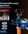 Heavy Duty Underhoist Jack Stand Built Like A Tank For One Ton Loads With Wide Steel Base and Dual Pads showing self-locking mechanism.