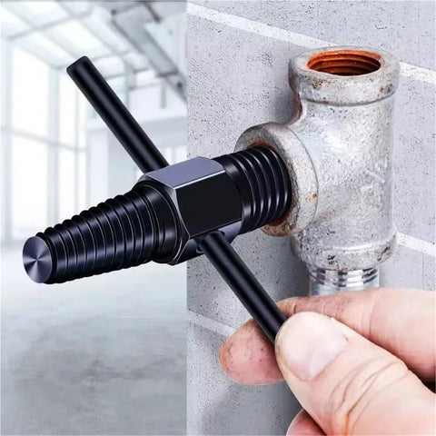 Gotta Fix That Wrench Faucet Valve Fast? Grab This Sick Double Head Broken Screw Extractor Kit With 5 Premium Alloy Steel Tools Designed To Grip And Remove Stuck Parts Like A Pro Without Breaking A Sweat. black alloy extractor removing seized faucet valve fitting
