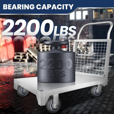 4-In-1 Wire Mesh Cage Cart With 360 Degree Rotating Wheels, Heavy Duty Steel Utility Cart, 2200 Lbs Capacity displayed on cart