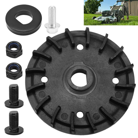 All In One Lawn Mower Blade Replacement Kit With Fan Bolts Nuts And Washers For Dual Blades Fits 21 Inch Mowers Compatible With LM2130SP LM2150SP And LM2160SP No Fuss Easy Install laid out on white background