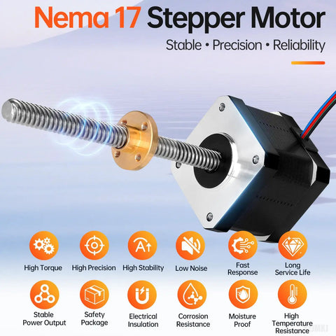 Nema 17 Stepper Motor With TR8x8 100mm Lead Screw, 2 Phase 1.8 Degree Step, High Torque 0.44Nm, Bipolar 1.7A, 42x39mm, 4-wire