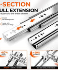 30 Inch Heavy Duty Side Mount Drawer Slides With 250 Lb Load Rating And Full Extension Pullout Rails For Pantries Garages And Rvs, showing smooth ball-bearing action and 2.09 in height.
