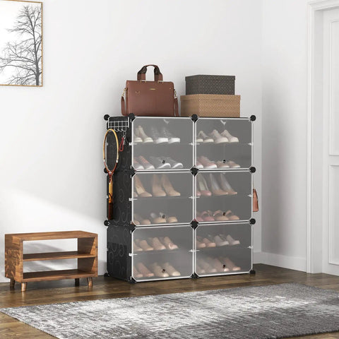 Space Saving 6 Tier Shoe Rack Organizer Holds 24 Pairs Free Standing Stackable Shoe Cabinet With 2 Versatile Hooks For Bedroom