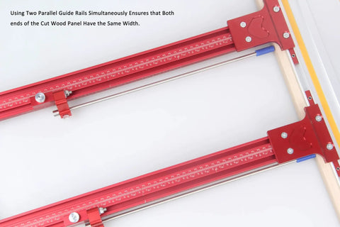 Built Like A Tank Dual Track Saw Parallel Guide System For Dead On Repeat Rip Cuts Heavy Duty Woodworking Jig showing red dual rails. 