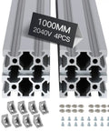 4 Pack 1000mm 2040 V Slot Aluminum Extrusion Profiles Anodized Silver For 3D Printer Frames CNC Machines DIY Robotics And Structural Builds For Pro Builders, shown with connectors and screws.