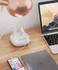 Desk setup with 65W USB Power Strip With Surge Protection, Compact Travel Hub With Dual USB Ports And USB C charging devices