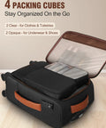 Lightweight 20 Inch Softside Carry On Luggage With Four Spinner Wheels Airline Approved 22 By 14 By 9 TSA Lock open with packing cubes