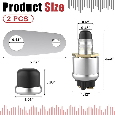 Dimensions of Heavy Duty 12V 50A Push Button Starter Switch Two Pack waterproof momentary start button.