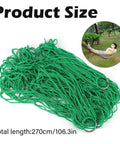 Durable Nylon Hanging Hammock For Outdoor Camping And Chill Lightweight Yet Strong Sleeping Net Bed Easy Quick Setup High Strength Rope Hammock Green Color shown unfolded with size details