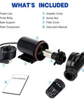 Powerhouse 2600 GPH Submersible Pond Pump parts with oil-free ceramic impeller and instruction manual