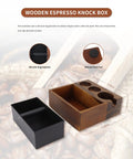 4 In 1 Espresso Knock Box And Tamper Mat Stand For 58mm Coffee Accessories Featuring A 1.5L Detachable Stainless Steel Knock Box In Brown Walnut Finish