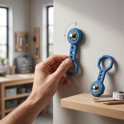 Glomora 2 Pcs Magnetic Stud Finder Handheld Portable Wall Stud Finder Metal Detector for Hanging Frame Mirror TV (Blue) in use.