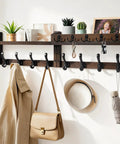 Rock Solid Wall Mounted Coat Rack With Storage Shelf Featuring 13 Heavy Duty Hooks For Seamless Entryway Organization And Quick Home Access With Zero Assembly Hassle, displaying coats and accessories.