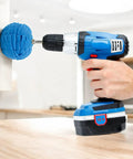 3 Inch Polishing Ball For Drill Detailing Adapter Round Buffing Cone Finishing Pad attached to a blue power drill