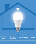 Zigbee A19 Daylight LED Light Bulbs, 8 Pack, 60W Equivalent, Hub Required, illustration of smart bulb with compatibility logos.