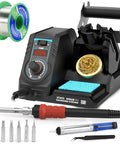 Big Power 110W Soldering Station Kit With Lightning Fast 15 Second Warm Up And Temperature Control For Beginners And Hobbyists Includes Lead Free Solder 6 Tips ESD Safe Tweezers Solder Wire Dispenser And Tip Cleaner, showing all components