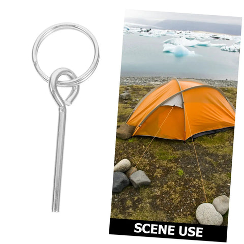 10 Pack Tent Pole Connectors With Single Needle Ring For Quick Setup And Takedown next to an orange tent in a scenic outdoor setting