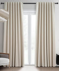 Heavy Duty Blackout Curtains For Track System, 9 Ft Long Cream Tan 2 Panel Set With Back Tab Pleat Design