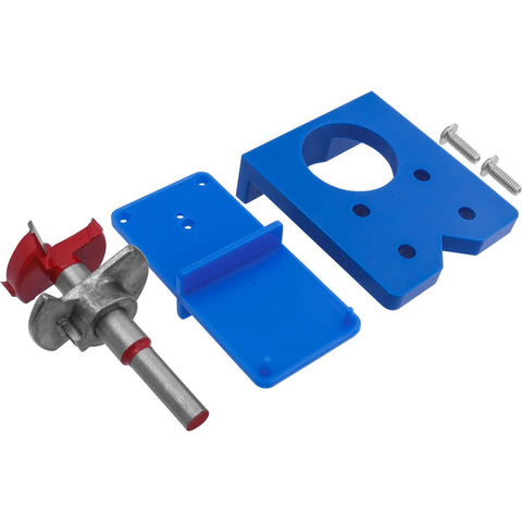 Amazon Yakamoz 35mm concealed hinge jig kit with blue plastic guide blocks and carbide drill bit for cabinet doors