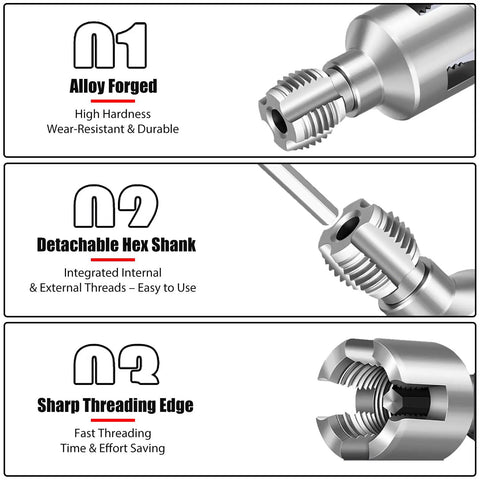 Drill Style PPR Pipe Threader And Reaming Kit For One Half Inch And Three Quarter Inch PVC Pipes With Reaming Bit Set features parts