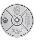Top view of 6.25 Inch Aluminum Tie Wire Reel with knob and safety warning engraving