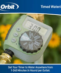 One-Outlet Single-Dial Hose Faucet Timer with LCD display and black dials, close-up in garden setting