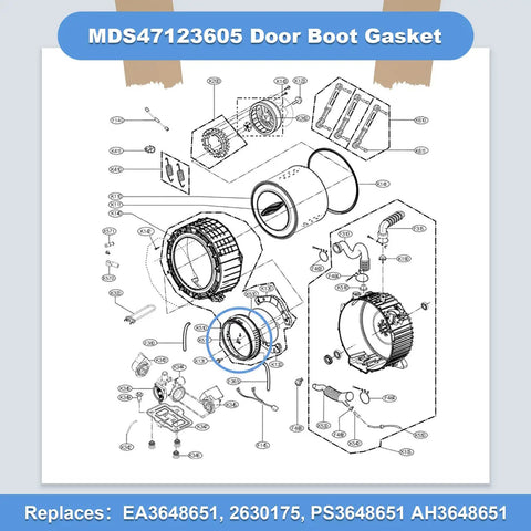 Replacement Door Boot Seal Gasket MDS47123605 For Front Load Washers No Fuss Install Fits WM3570HVA WM3470HVA WM3770HWA And Related Models 2630175 AH3648651 EA3648651 PS3648651