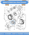 Exploded diagram of washer door boot gasket replacement for WM3470HVA WM3570HVA WM3570HWA WM3470HWA WM3770HWA washing machines