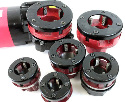Killer Torque 2000W Portable Electric Pipe Threader with six NPT dies, sizing from half to two inches for precise threading.