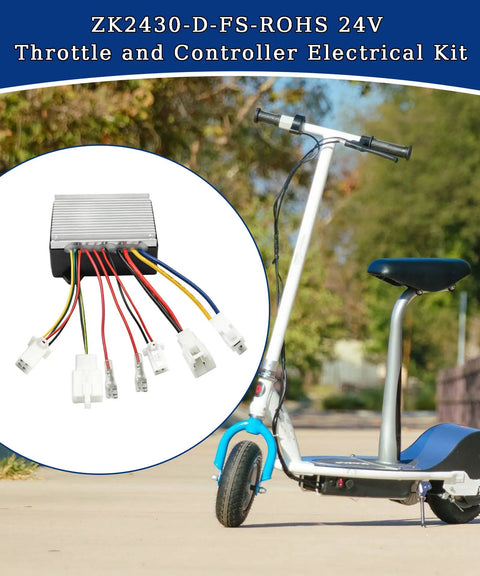 Beefed-Up 24V 4-Wire Electrical Controller For Razor MX Series And Electric Rocket Scooters Replacement Module next to scooter