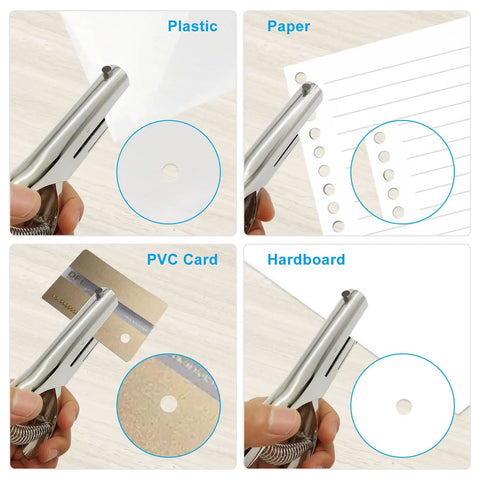 Professional Hardened Steel One Hand Sheet Metal Hole Punch That Easily Shreds Copper Brass Aluminum And Thin Steel Plates With Zero Sweat Heavy Duty Smooth Operator demonstrating hole punching through various materials.