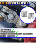 Heavy Duty Car Battery Terminal Adapters Slick Pure Lead Post Shims on battery connection for secure electrical tie down.