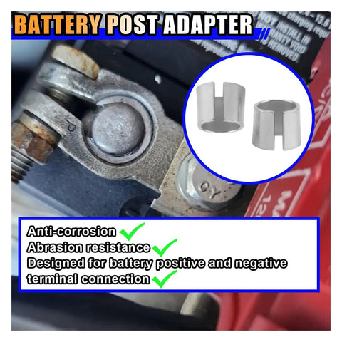 Heavy Duty Car Battery Terminal Adapters Slick Pure Lead Post Shims on battery connection for secure electrical tie down.