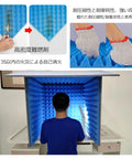 Kick Echo Down And Grab Crisp Audio Now With This Foldable Mic Shield That Doubles As A Portable Soundproof Booth Cube For Desk Podcast Recording with blue foam panels.