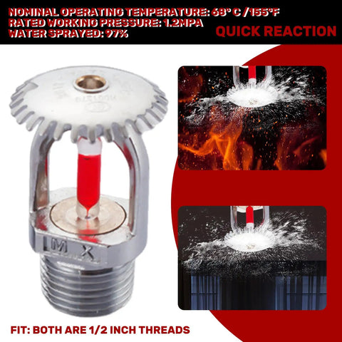 Straight Up Ace Quick Response Pendent Fire Sprinkler Head With Dead Sure 155F Activation and Tight One Half Inch Thread for Heavy Duty Home and Garage Security, silver metal design with red indicator.