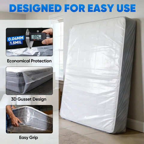 Heavy Duty Waterproof Mattress Bag For Moving And Storage Protect Queen Size Mattress During Transit 1.5 Mil Thickness
