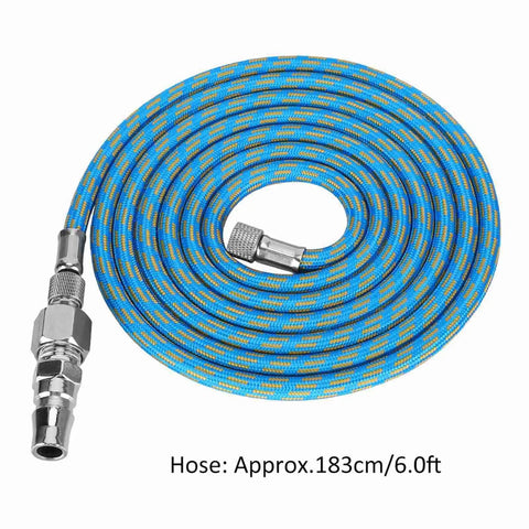 Flexible Nylon Braided Airbrush Air Hose Kit 6 Feet Long with Kink Resistant Build and 1/8 To 1/4 Inch Quick Connects.