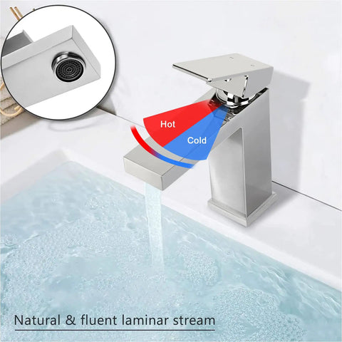 Dope Brushed Nickel One Hole Bathroom Faucet Built From Solid Brass With Pop Up Drain Stopper And Flexible Water Supply Hoses CEC display