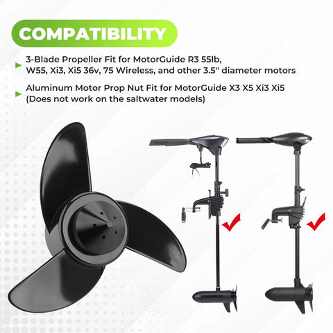 3-Blade Trolling Motor Propeller With Aluminum Nut For MotorGuide XI3 XI5 Compatible With 3.5 Inch Motors, product image