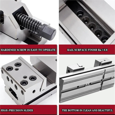 Heavy-Duty 6-Inch Bench Vise Rock Solid Alloy Steel Clamping Fixture With Wide Jaw Opening For Cnc Milling Grinding Machine Shop Workhorse Secure Tightening And Precision Holding showing hardened screw and precision slider details.